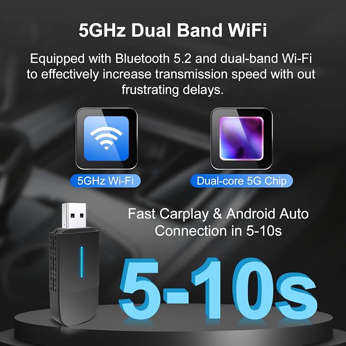 2025-New-Wireless-CarPlay-Adapter for Cars with Wired CarPlay/Android Auto 2 in 1,Instant Auto-Connect 5.8GHz WiFi USB/Type-C Plug and Play Compatible with iOS 10+ & iPhone 6+