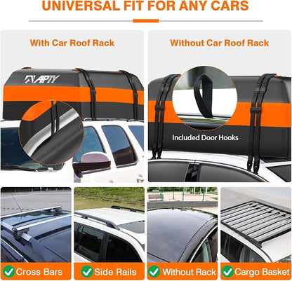 APTY Car Rooftop Cargo Bag Carrier, 16 Cubic Feet Soft Roof Top Luggage Bag for All Vechicles with/Without Racks - with Waterproof Zip, Luggage Lock, Anti-Slip Mat, Door Hooks, Storage Bag