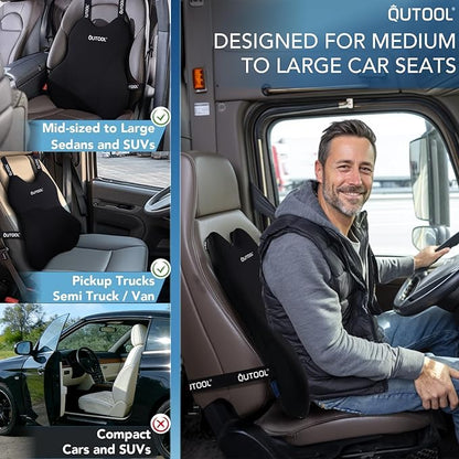 QUTOOL Lumbar Support Pillow for Car, Truck Accessories Travel Essentials, Memory Foam Back Cushion for Driving Seat, Back Pain Relief,Washable Cover, Lower Back Support Fits Most Cars(Black)