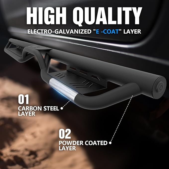 Running Boards Compatible with 2007-2018 Jeep Wrangler JK JKU Unlimited 4 Doors, Heavy-Duty Steel Nerf Bars Two Stairs Design Side Steps Bolt-on Step Plates Rock Sliders Rail