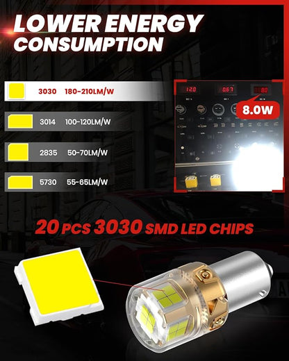 LASFIT 1156 LED Bulb for Reverse Lights, Upgraded 500% Brighter 7506 P21W 1003 BA15S LED Lamps with Projector Lens Halogen Replacement for Backup Daytime Running Lights, 6000K Xenon White, (2-Pcs)