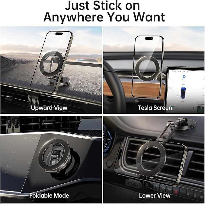 Syncwire Fits MagSafe Car Mount for Car Dash&Tesla Screen[All-Metal] Magnetic Phone Holder, [Flexible Three-axis]360° Rotation Car Mount Strong Magnets Car Phone Holder for iPhone 17 16 15 14 Pro Max