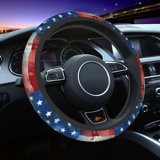 4th of July Flag Steering Wheel Covers Non Slip Neoprene Universal 15 Inch Steering Wheel Protector Car Cover for Men Women