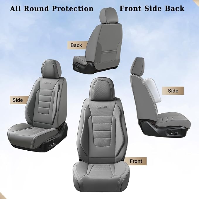 Coverado Seat Covers Full Set, Seat Covers for Cars, Gray Car Seat Cover, Waterproof Car Seat Protector, Nappa Car Seat Cushion, 5 Pieces Car Seat Covers Front Seats and Back Fit for Most Cars