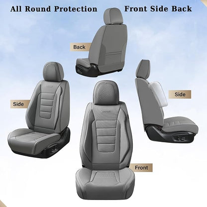 Coverado Front Seat Covers, Car Seat Cover, Gray Seat Covers for Cars, Car Seat Protector, 2PCS Waterproof Faux Leather Car Seat Cushion, Luxury Seat Cushions, Auto Seat Covers Fit for Most Vehicles