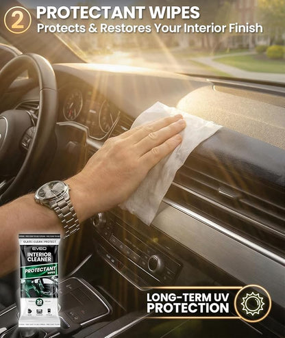 EVEO Car Wipes Interior Cleaning Kit -3-in-1 Car Cleaning Wipes Car Interior Wipes | Interior Car Wipes, Car Cleaning Kit Interior & Exterior - Protectant, Glass and Cleaning All Surfaces (90 Wipes)