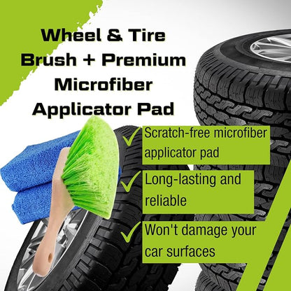 ExoForma - 4-Pack Bundle - Permashine Tire Coating & Dressing, Wheel & Tire Cleaner, Wheel & Tire Brush, Premium Microfiber Applicator - Remove Dust, Dirt, & Grime and Experience Lasting Shine