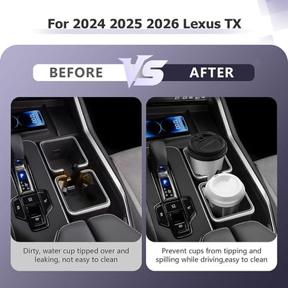 LUWU 2025 2026 TX350 Center Console Cup Holder Compatible with 2024 2025 2026 Lexus TX350/TX500/TX550 Accessories Premium Silicone Cup Holder Mat Spill-Proof, Easy Install & Clean, Black