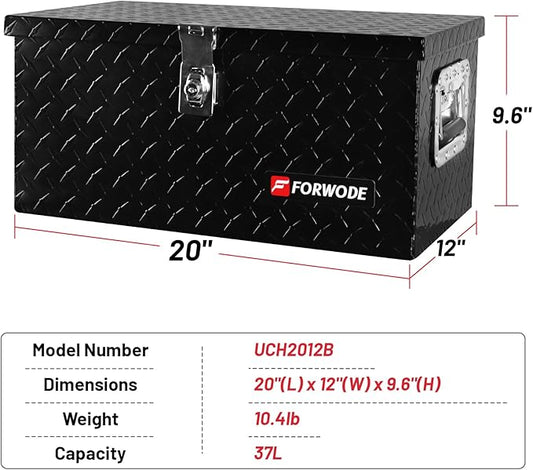 FORWODE 20 Inch Aluminum Truck Tool Box Lockable Truck Bed Tool Box Waterproof Truck Bed Storage Box with Side Handle Small Truck Tool Chest for Pickup, Truck Bed, RV, Trailer & Garage (Black)