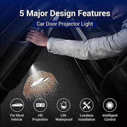 Women Cool Lips Bite Kiss Me Leopard Print Lips Car Door Projector Lights Leopard Cheetah Car Accessories Decor Gifts LED Car Door Shadow Ghost Welcome Lights by FLYEEGO