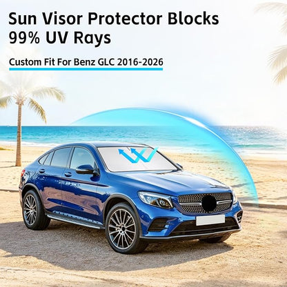 Windshield Sun Shade for Mercedes Benz GLC GLC260 GLC300 GLK 2016-2024 2025 2026 Sunshade Windshield UV Ray Reflector Front Window Shade Sun Visor for Benz Interior Accessories