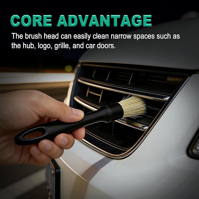 Car Detailing Cleaning Kit, 6PCS Auto Interior Cleaning Tools with Boars Hair Detail Brushes, Cleaning Gel, Double-Head Vent Brush for Car Truck SUV Interior Care