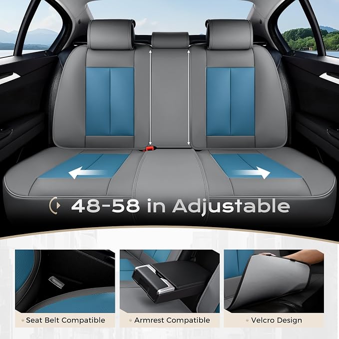 Coverado Seat Covers, Car Seat Covers Full Set, Leather Seat Covers for Cars, Car Seat Protector, Gray Car Seat Covers Front Seats and Back Seats Universal Fit for Most Cars Blue