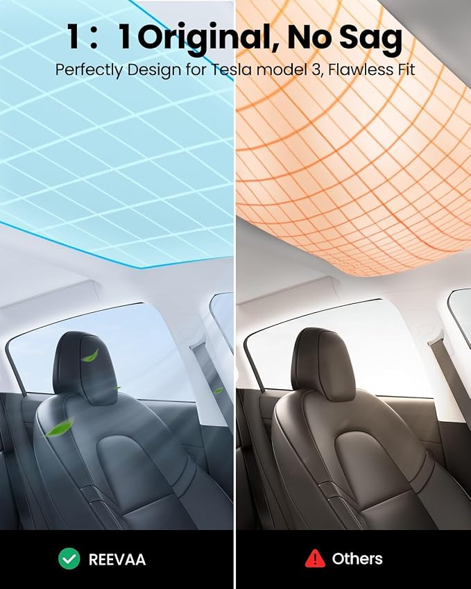 REEVAA 2026 Upgraded Tesla Model 3 Sunshade Roof [No Gaps, No-Sagging] Model 3 Accessories Heat Insulation Foldable Glass Sunroof Cover for Model 3 2020-2026 Highland, 2PCS, Gray