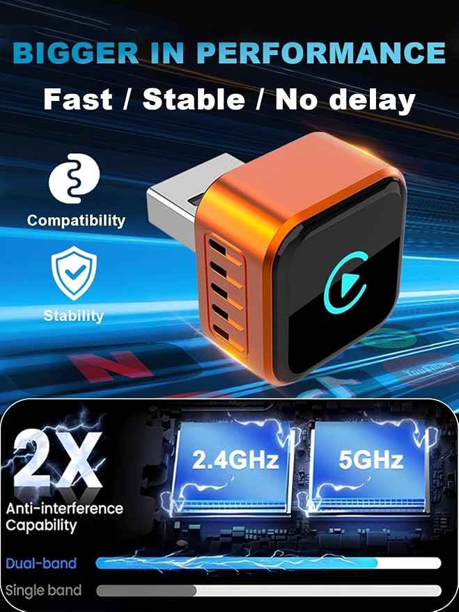 Wireless CarPlay Adapter 2026 Upgraded for iOS & Android Auto，Mini Size Wired to Wireless CarPlay, Plug & Play, Car Play Adapter Compact with USB/Type-C