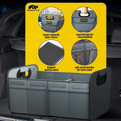 MIKKUPPA Car Trunk Organizer - 75L Collapsible Trunk Organizer for Groceries, Trunk Storage Organizers for SUV Auto Truck Van with Non Slip Bottom (Gray)