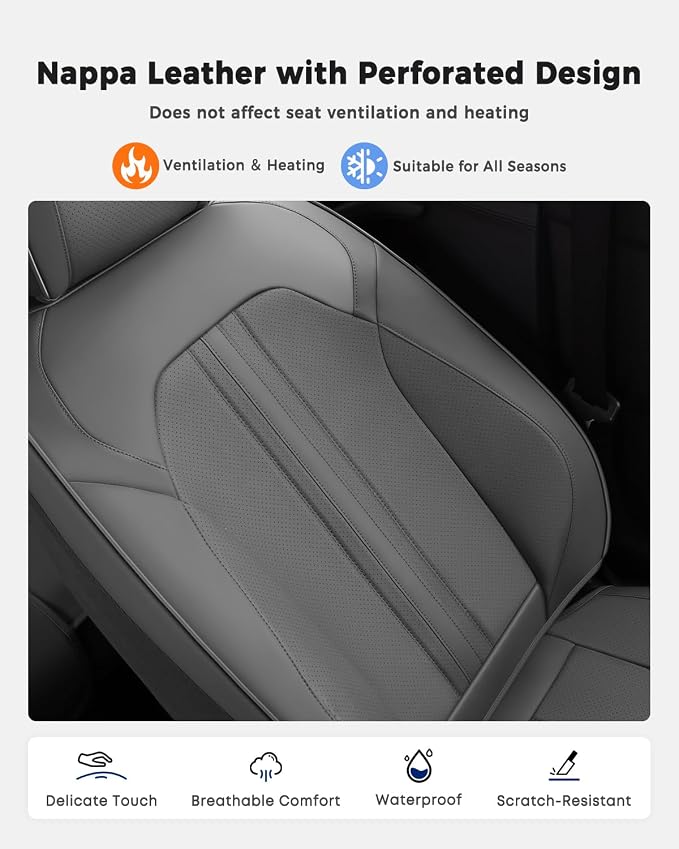 Huidasource Gray Front Seat Covers, Luxury Faux Leather Front Car Seat Covers, Compatible with Airbags Seatbelt Buckles, Perforation, Cooling＆Heating, Universal Fit for Most Cars Vans Trucks SUVs Gray
