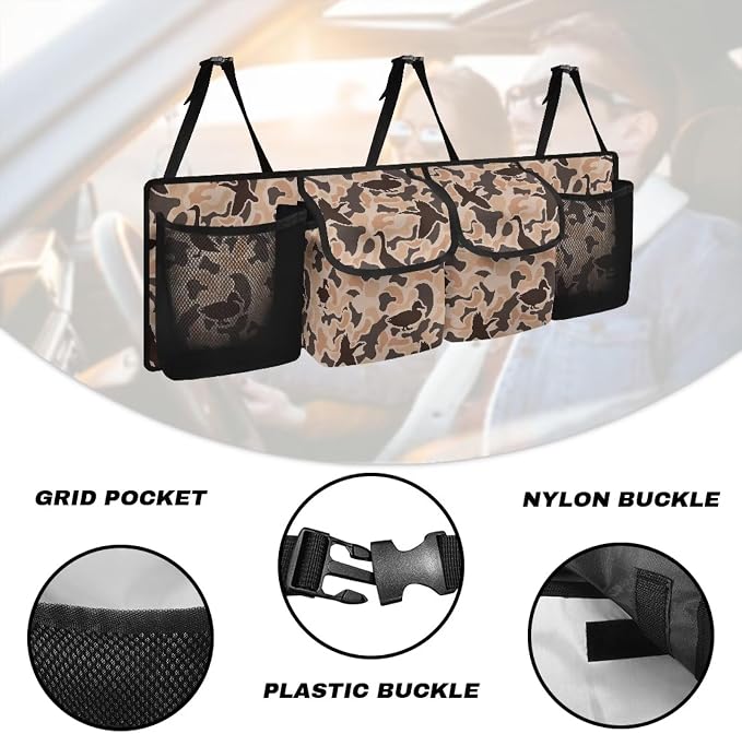 Duck Hunting Car Backseat Organizer Hanging Cars Storage Organizer with 4 Pocekts Space Saving Hanging Automotive Back Seat Organizers Storage Bag for Cars SUV Sedans
