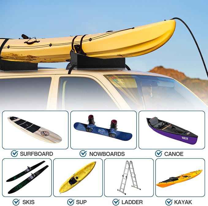 Universal Rack-Free Kayak Carrier Kit for Car Roof, 15.75" Foam Blocks with Tie Down Straps, Car Top Canoe Carrier for Kayak Canoe Surfboard Transport