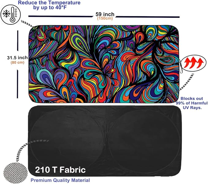 Gven Windshield Sun Shade for Car Front Window Cover Sunshades Visor Automotive Sun Shield for Compact Sedan, SUV, Midsize Sedan, Small Pickup Blocks UV Rays Keep Your Vehicle Cool (Abstract, S)