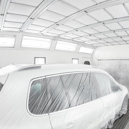 HARFINGTON Pre-Taped Masking Film 43.3" x65.6ft Double Adhesive Tape and Drape Painters Plastic Drop Cloth Film with Tape Plastic Sheeting for Automotive Painting Covering