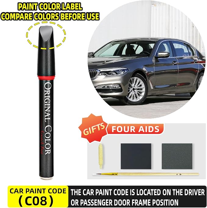 Carhoo C08 Platinum Silver Touch Up Paint Suitable For BMW, Genuine Custom Color Absoulutely Without Color Differences (16ml)