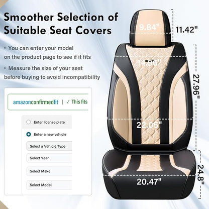 Coverado Car Seat Covers, Seat Covers Full Set, Black Beige Car Seat Cover, Perforated Diamond Leather Seat Covers for Cars, Luxury Car Seat Cushion, Auto Seat Covers Universal Fit Most Cars