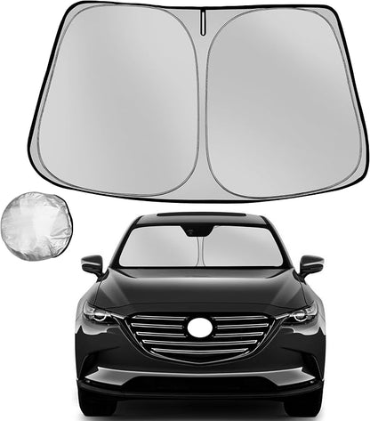 Windshield Sun Shade for 2016-2025 2026 Mazda CX9 CX-9 Foldable Sun Sunshade for Car Front Window Blocks UV Rays and Heat Automotive Interior Protector Custom Fit Accessories