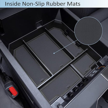 JDMCAR Center Console Organizer Compatible with 2022-2025 2026 Toyota Tundra Accessories and 2023-2026 toyota sequoia Armrest Secondary Storage Box ABS Material with Non-Slip Mats (Black Trim)
