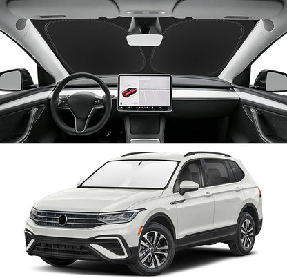 Custom Fit Windshield Sun Shade for VW Tiguan 2018-2025, Blocks UV & Heat, Front Window Sunshade Accessories, Easy Fold & Store Keep Your Car Cooler