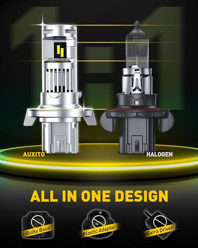 AUXITO H13 Bulb, 1000% Brighter 6500K White, Direct Fit Mini Size, Hassle-Free Plug & Play, Extended Lifespan, Flicker-Free Operation, Pack of 2