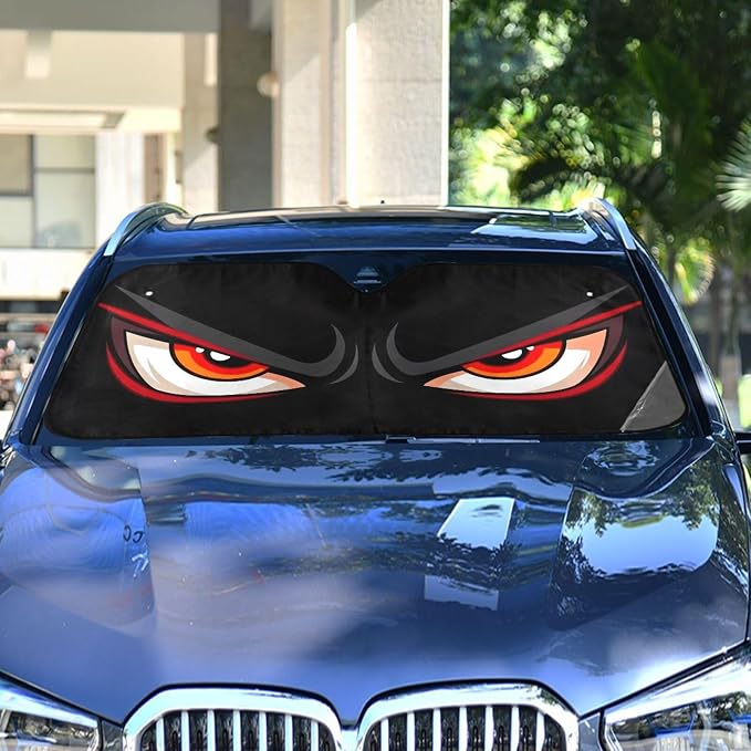 Cartoon Evil Red Eyes Windshield Sunshade Car Sun Shade Front Window Shade for Truck SUV Blocks UV Rays Sun Reflector Visor Protector Accordion Folding