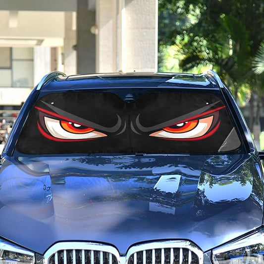 Cartoon Evil Red Eyes Windshield Sunshade Car Sun Shade Front Window Shade for Truck SUV Blocks UV Rays Sun Reflector Visor Protector Accordion Folding