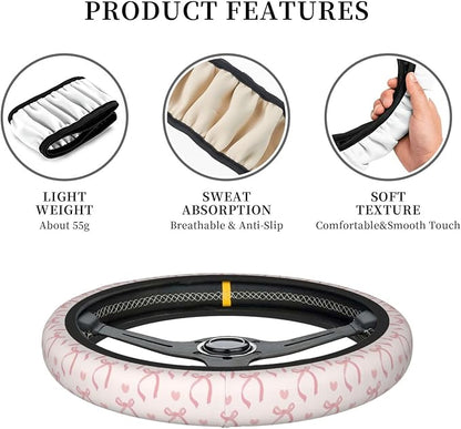 Pink Bow Steering Wheel Cover Cute Car Accessories