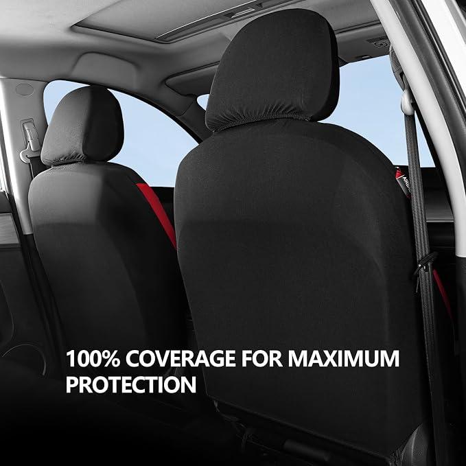 HChengkikz Car Seat Covers Front Seat, Waterproof Neoprene Seat Covers, Airbag Compatible, Universal Fit Most Sedans, SUVs, Trucks(Black + Red)