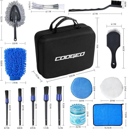 COOGEO 21Pcs Car Detailing Kit,Compelete Car Cleaning Kits Interior Cleaner with Detailing Brushes,Car Wash Kit with Cleaning Gel,Wash Mitt, Car Care Gift for Men