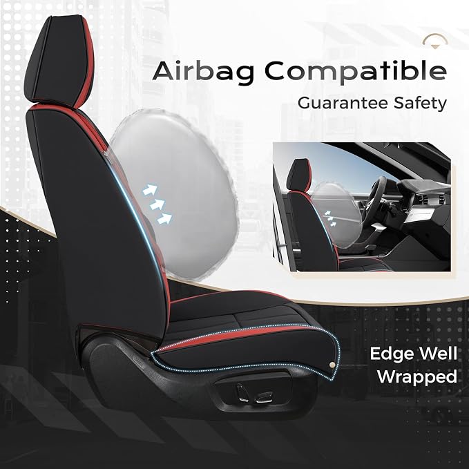 Coverado Car Seat Covers Front Set, Luxury Nappa Leather Seat Covers Universal Fit Waterproof Non-Slip Breathable Automotive Seat Protectors for Cars, SUVs, Trucks