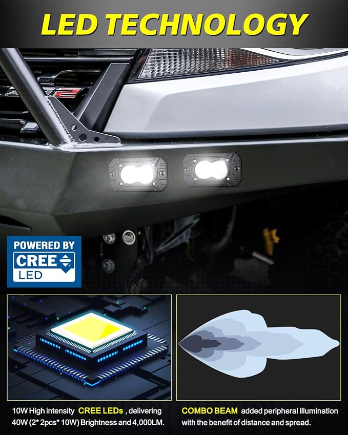 Flush Mount LED Pods, AKD Part CREE LED Flush Bumper Lights 40W Spot Flood Combo Offroad Driving Light Backup Reverse Lights Flush Mount LED Fog Light Pods for Trucks Pickup SUV UTV ATV