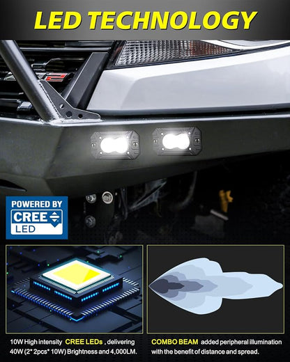 Flush Mount LED Pods, AKD Part CREE LED Flush Bumper Lights 40W Spot Flood Combo Offroad Driving Light Backup Reverse Lights Flush Mount LED Fog Light Pods for Trucks Pickup SUV UTV ATV