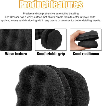 2 PCS Tire Shine Applicator, Reusable Foam Car Tire Dressing Applicator Pads with Ergonomic Design, Durable Automotive Detailing Sponge Tool for Applying Tire Shine (Black, Small)