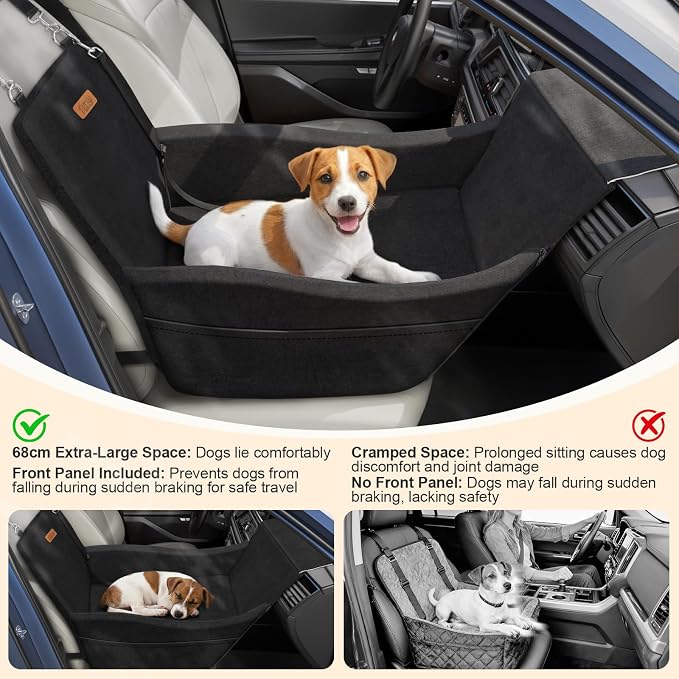 Elevated Dog Car Seat, Dog Booster Car Seats for Small & Medium Breeds Up to 35lbs, Fully Detachable and Washable, Memory Foam Pet Carseat with 2 Storage Pockets & 3 Safety Belts, Black