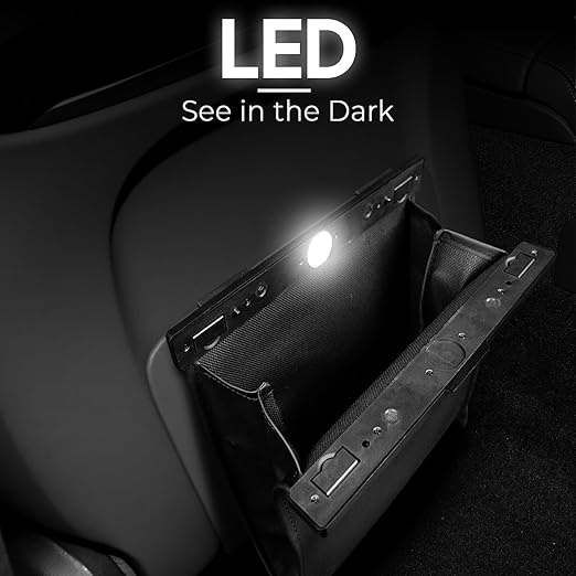 COZILO Leather Car Trash Can with Smart LED Light & Magnetic Closure,Leak-Proof, Odor-Lock Car Garbage Can for Any Cars, Sedans, SUVs, Trucks, Black