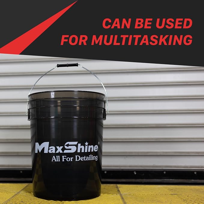 Maxshine 5 Gallon Detailing Bucket - Black Universal Car Wash Bucket for Auto Detailing, Scratch-Free Washing, Garage Storage, Holds Soap, Foam Cannon, Brushes & Microfiber Towels