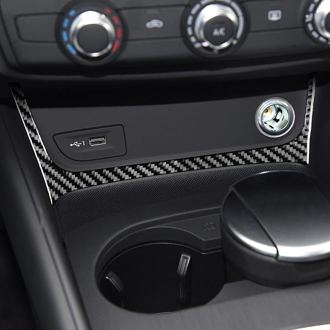 Real Premium Carbon Fiber Decor Compatible with Audi A3 S3 RS3 8V 2013 2014 2015 2016 2017 2018 2019 Car Center Console Power Outlet Sticker Frame Interior Accessories Decal Black