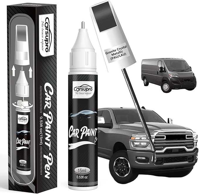Granite Crystal Metallic(PAU/LAU) for Ram Touch Up Paint Pen, 2 in 1 Car Scratch Remover with Pen Tip and Brush, Precise Color Match for Car Paint Scratch Repair, Quickly and Easily Fix Chips and Nicks