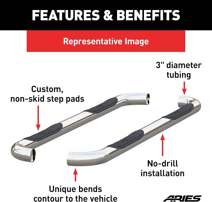 ARIES 204076-2 3-Inch Round Polished Stainless Steel Nerf Bars, No-Drill, Fits Select Hummer H3