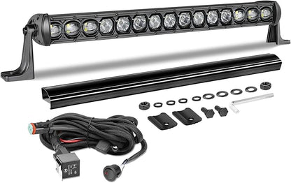 20 Inch Light Bar Kit, AKD Part 105W OSRAM LED Slim Single Row LED Light Bar w/Wiring Harness Black Cover Offroad Driving Light Bumper Grille Lights for Trucks Pickup SUV UTV ATV Toyota GMC