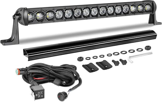 20 Inch Light Bar Kit, AKD Part 105W OSRAM LED Slim Single Row LED Light Bar w/Wiring Harness Black Cover Offroad Driving Light Bumper Grille Lights for Trucks Pickup SUV UTV ATV Toyota GMC