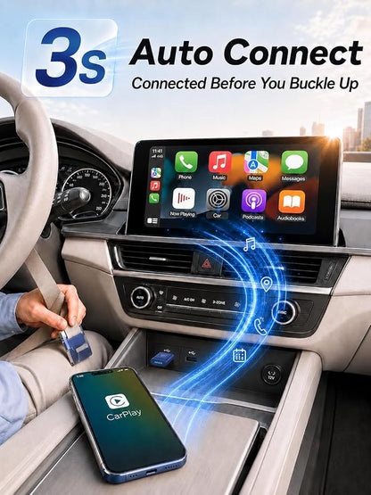 Wireless CarPlay Dongle – Wired to Wireless CarPlay Adapter for iPhone, Fast Auto Link, Metal Housing, Gold-Plated USB