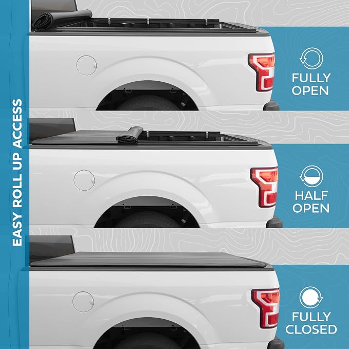 MotorBox Truck Tonneau Cover for Ram 1500 (2002-2023) / Ram 2500 & 3500 (2003-2020) with 6.4 ft Bed Length, All-Weather Retractable Soft Roll-Up Truck Bed Cover with Gray Stripes